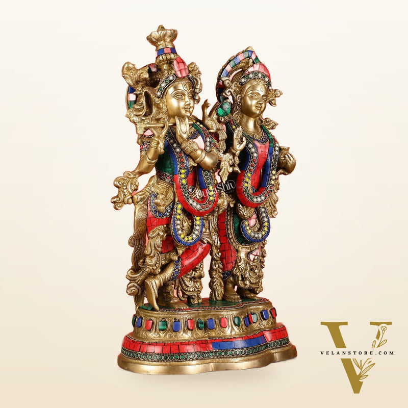 Handcrafted Radha Krishna together Brass Idols 18 inch