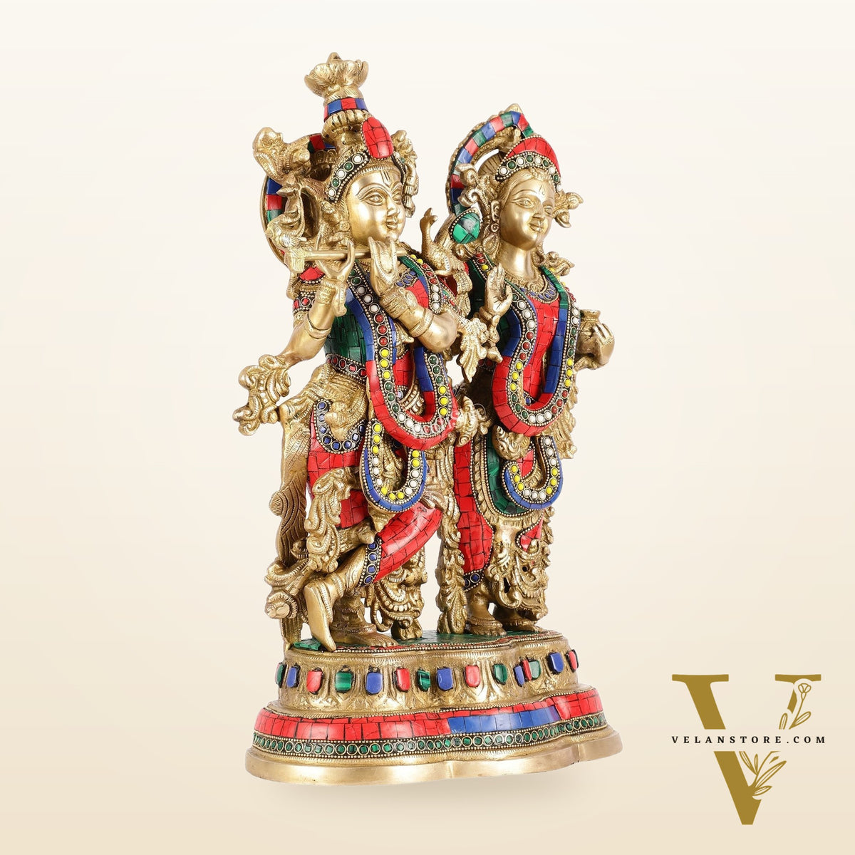Handcrafted Radha Krishna together Brass Idols 18 inch