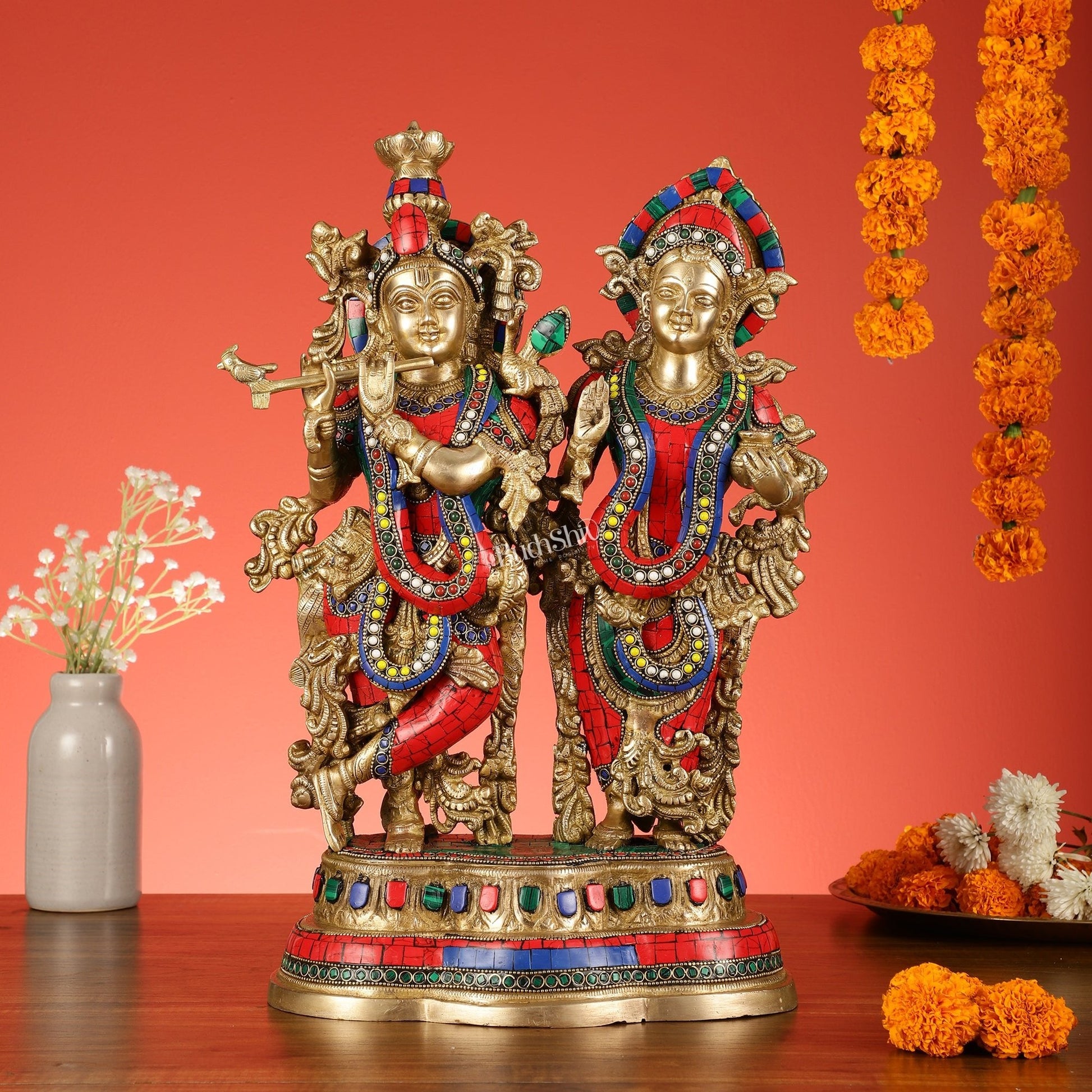 Handcrafted Radha Krishna together Brass Idols 18 inch