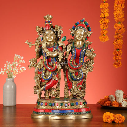 Handcrafted Radha Krishna together Brass Idols 18 inch