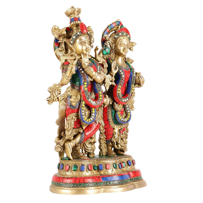 Handcrafted Radha Krishna together Brass Idols 18 inch
