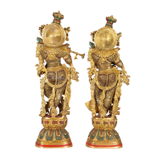 Handcrafted Radhakrishna Idol with Double Layered Meenakari Stonework 30 inch