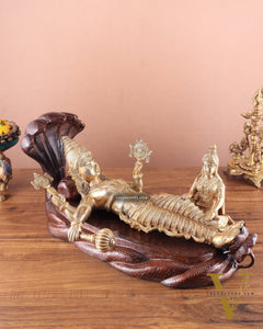 Handcrafted resting Brass Lakshmi Narayana Statue - 23 Inch wide