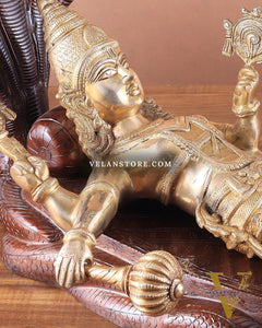Handcrafted resting Brass Lakshmi Narayana Statue - 23 Inch wide