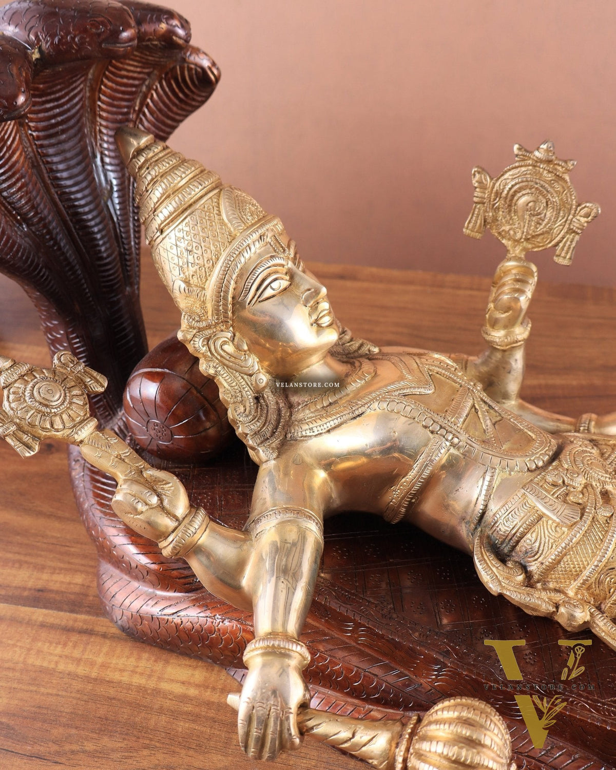 Handcrafted resting Brass Lakshmi Narayana Statue - 23 Inch wide