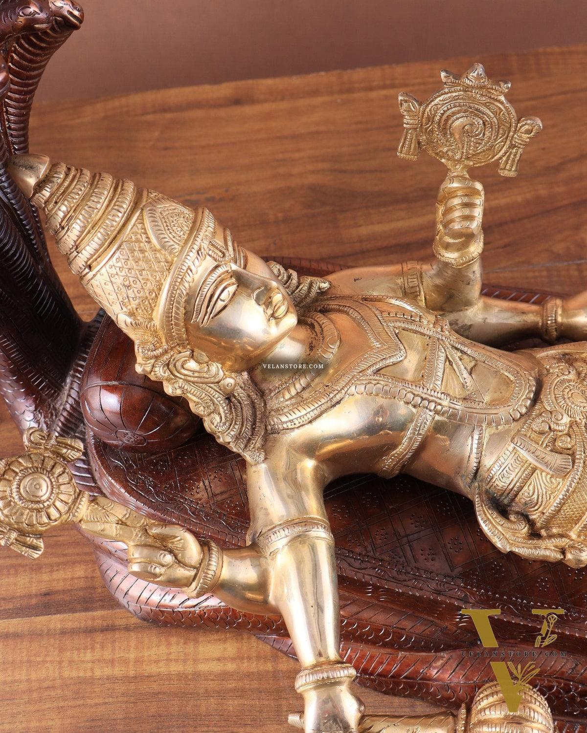 Handcrafted resting Brass Lakshmi Narayana Statue - 23 Inch wide