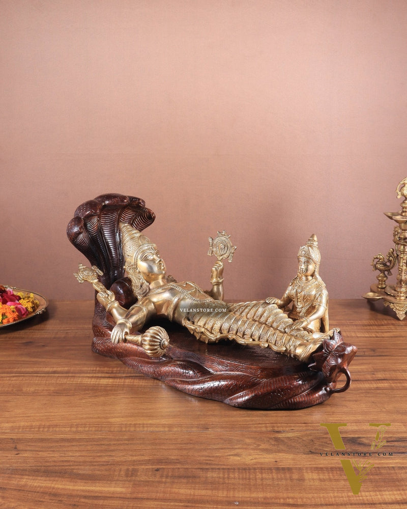 Handcrafted resting Brass Lakshmi Narayana Statue - 23 Inch wide
