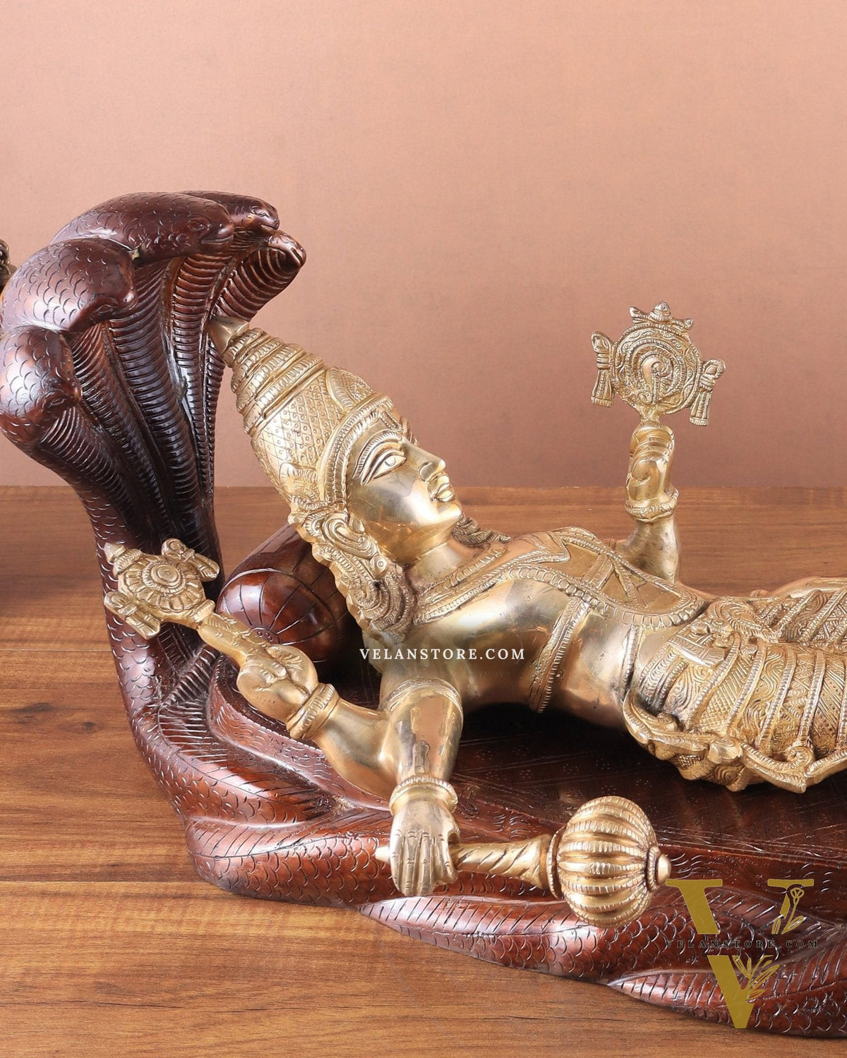 Handcrafted resting Brass Lakshmi Narayana Statue - 23 Inch wide