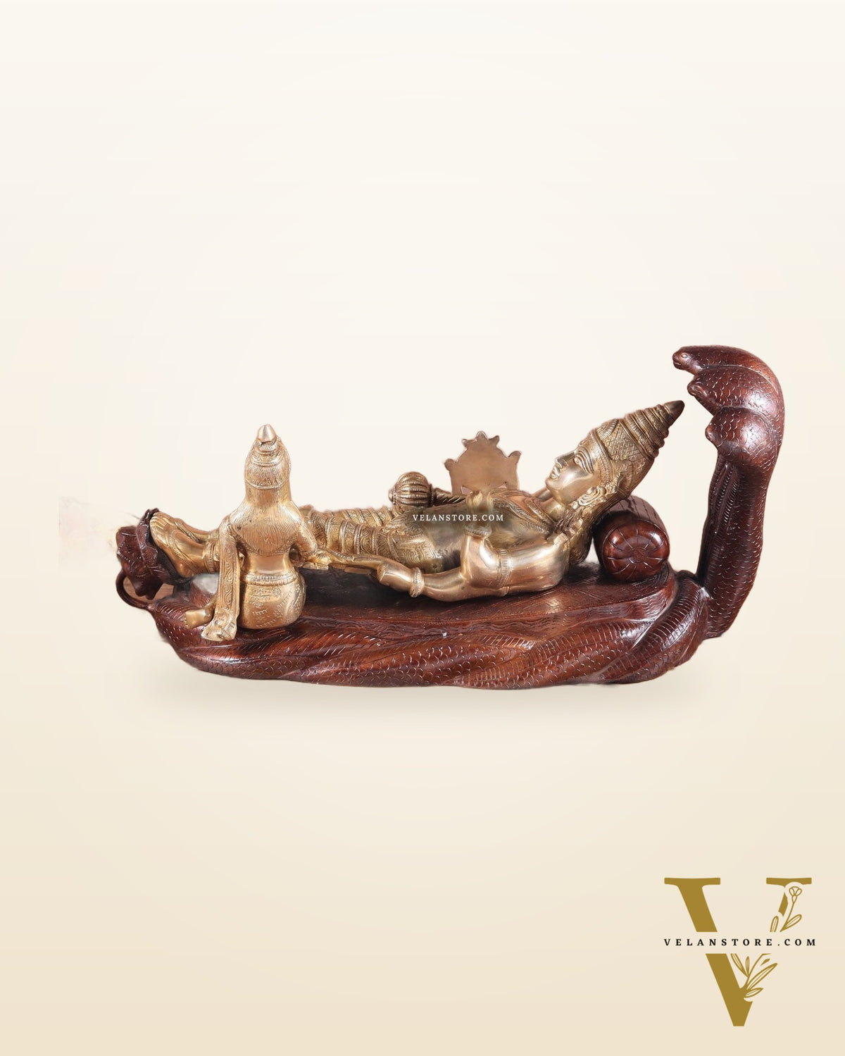 Handcrafted resting Brass Lakshmi Narayana Statue - 23 Inch wide