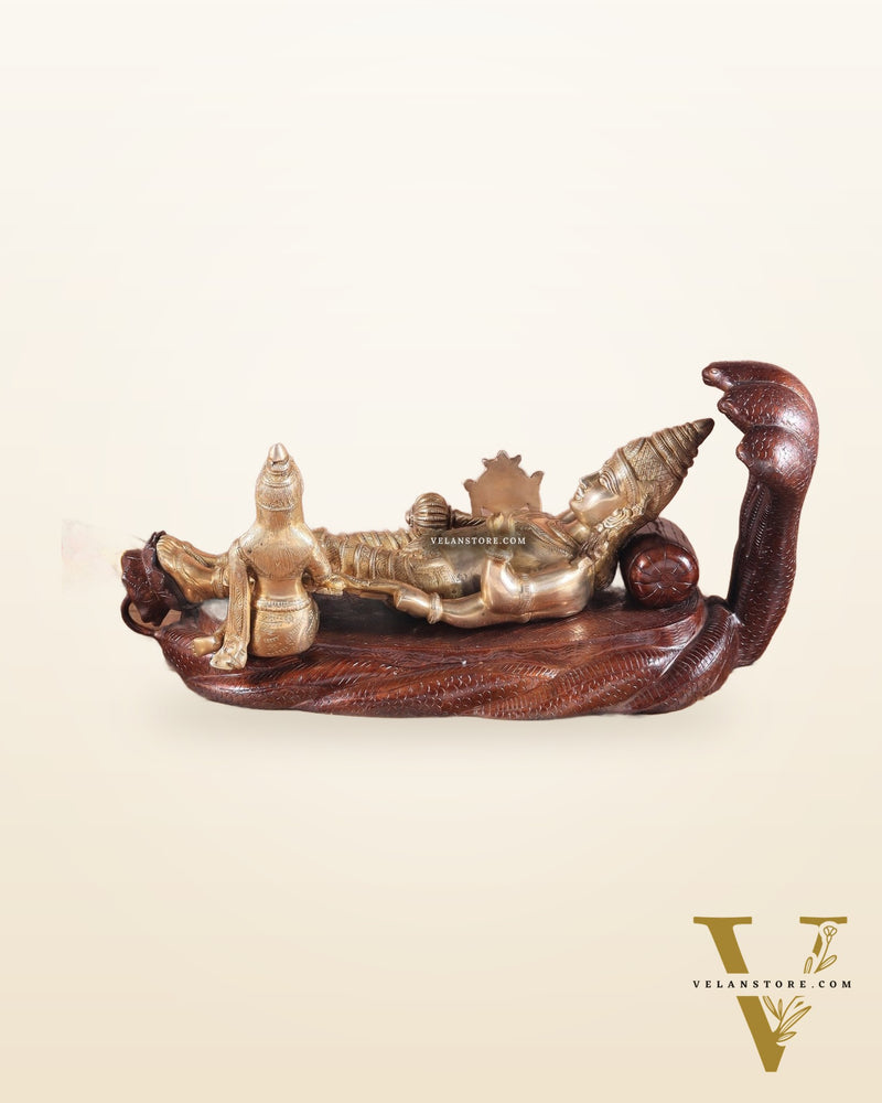 Handcrafted resting Brass Lakshmi Narayana Statue - 23 Inch wide