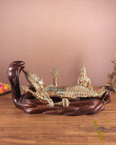 Handcrafted resting Brass Lakshmi Narayana Statue - 23 Inch wide