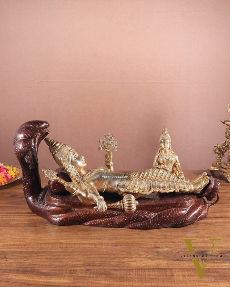 Handcrafted resting Brass Lakshmi Narayana Statue - 23 Inch wide