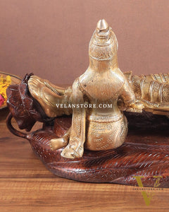 Handcrafted resting Brass Lakshmi Narayana Statue - 23 Inch wide