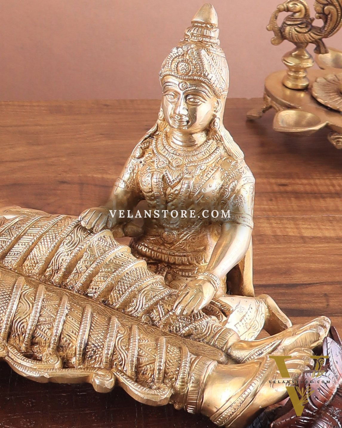 Handcrafted resting Brass Lakshmi Narayana Statue - 23 Inch wide