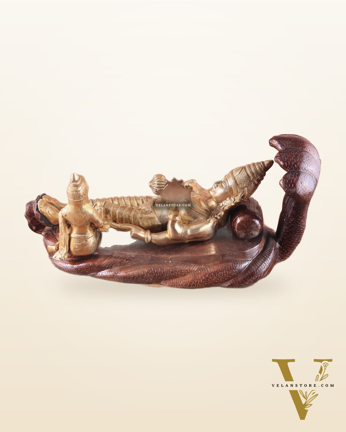 Handcrafted resting Brass Lakshmi Narayana Statue - 23 Inch wide