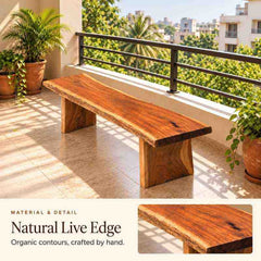 Natural Edge Solid Wood Bench, Handmade 5 Ft Wooden Seating Bench with Solid Wood Legs, Compact Entryway & Hallway Bench, Bedroom and Balcony Seating, Custom Made Furniture