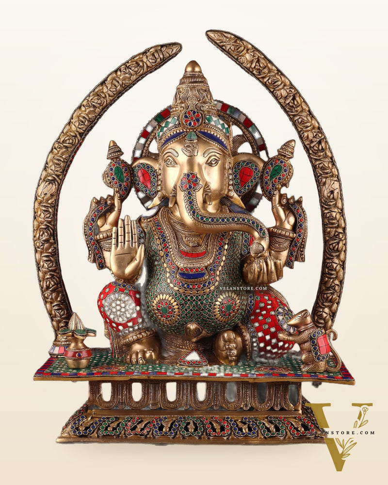 Handcrafted Superfine Brass Ganapathi Statue 22 inch stonework