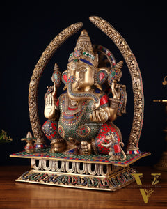 Handcrafted Superfine Brass Ganapathi Statue 22 inch stonework