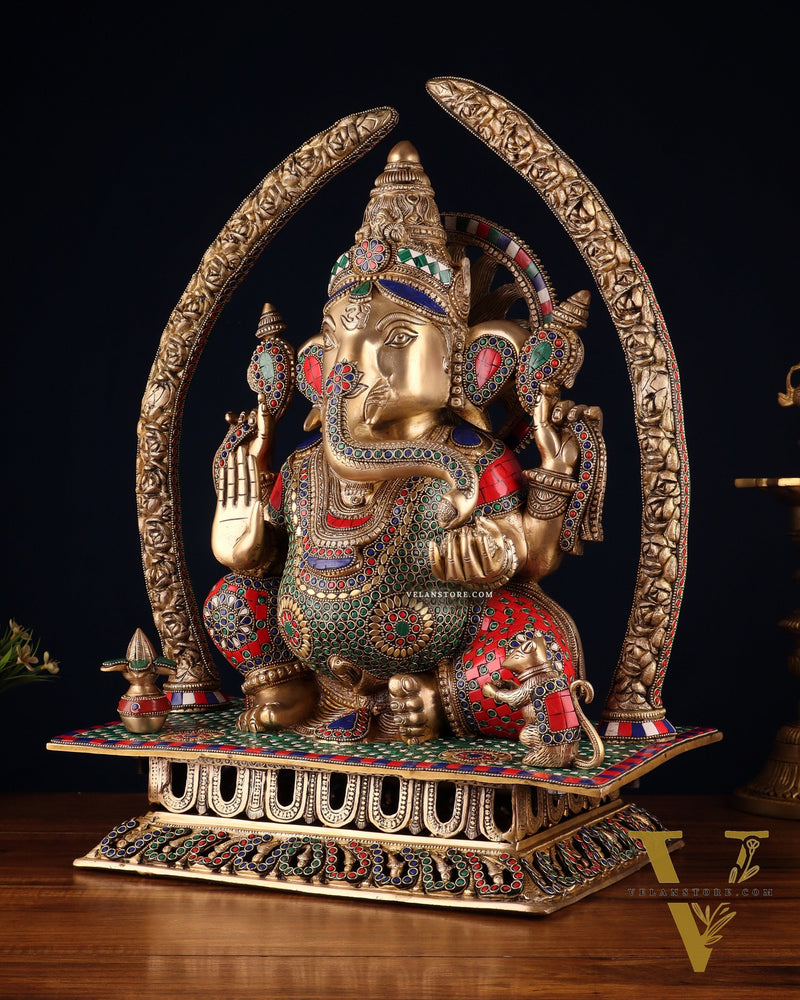 Handcrafted Superfine Brass Ganapathi Statue 22 inch stonework