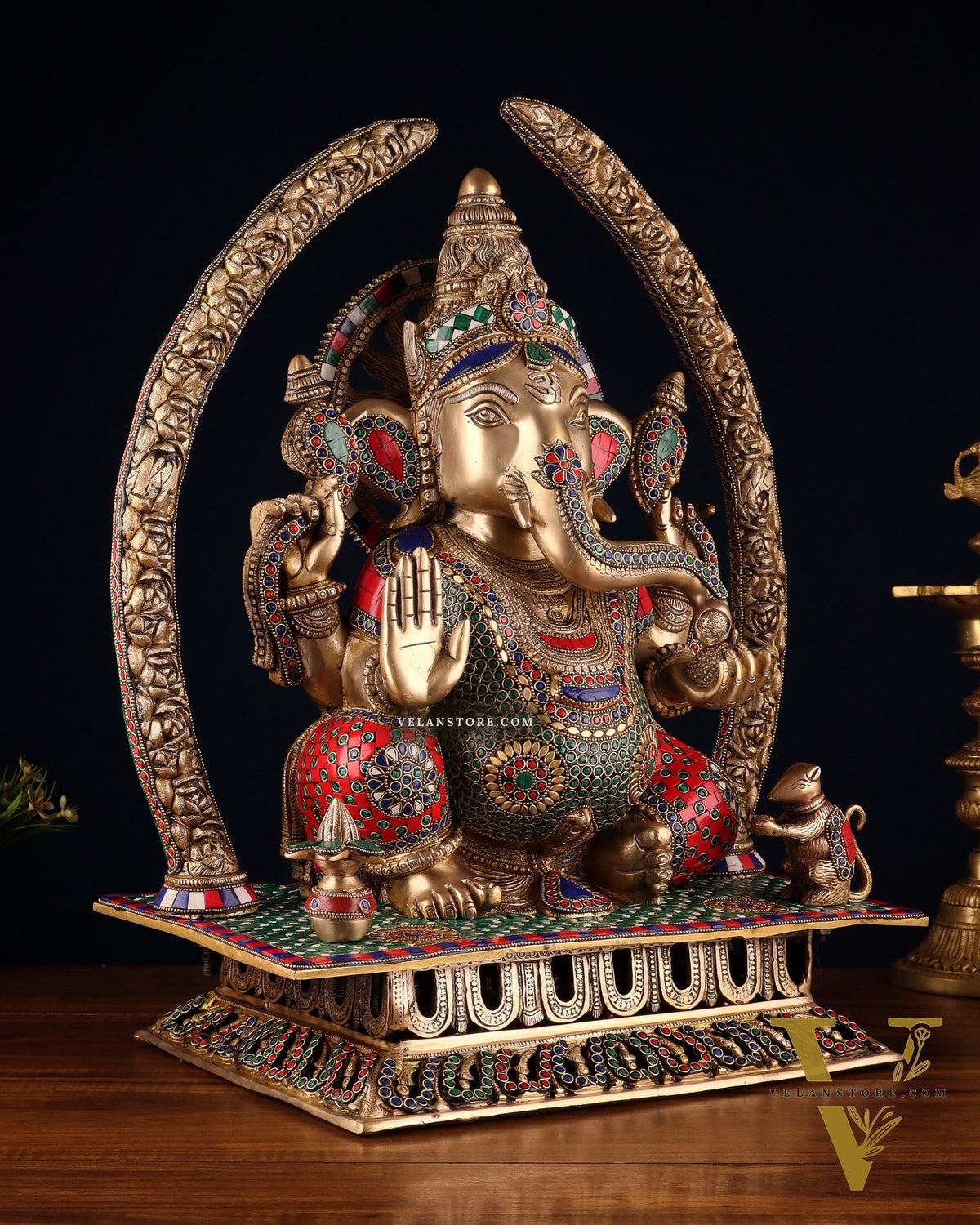 Handcrafted Superfine Brass Ganapathi Statue 22 inch stonework