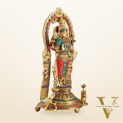 Handcrafted Superfine Brass Goddess Lakshmi Statue with Intricate Stonework | 16" Height