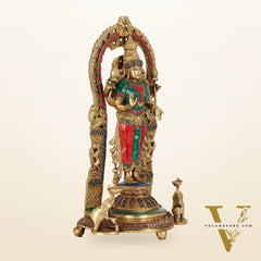 Handcrafted Superfine Brass Goddess Lakshmi Statue with Intricate Stonework | 16" Height