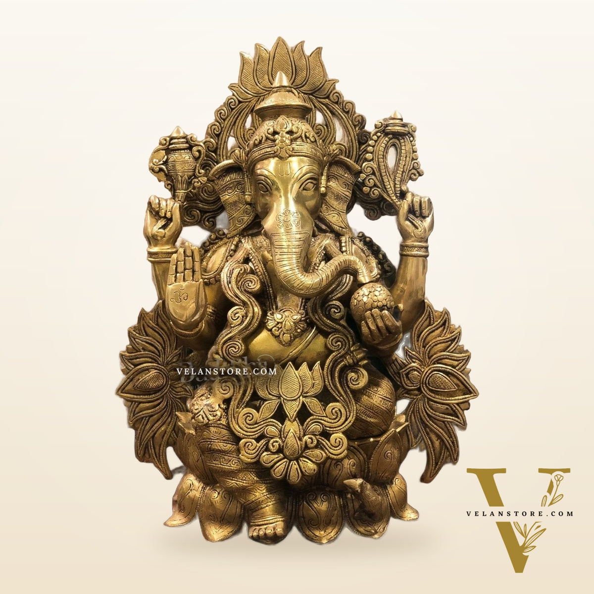 Handcrafted Superfine Brass Kamalasana Ganapathi Sculpture 21"