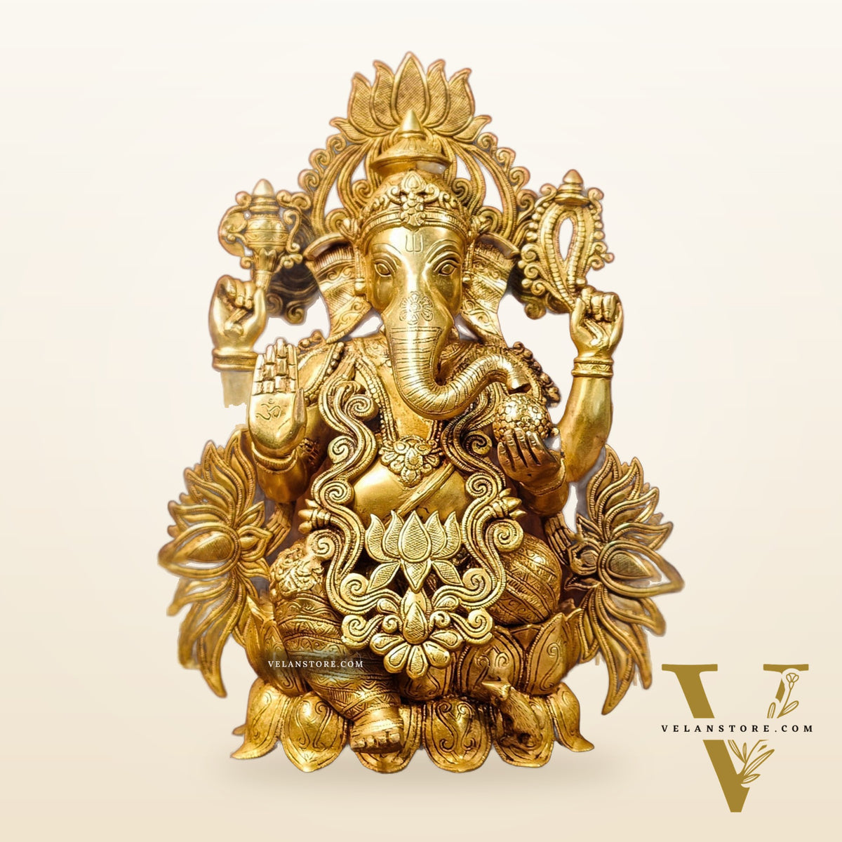 Handcrafted Superfine Brass Kamalasana Ganapathi Sculpture 21"