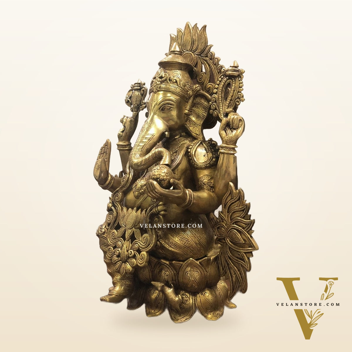 Handcrafted Superfine Brass Kamalasana Ganapathi Sculpture 21"
