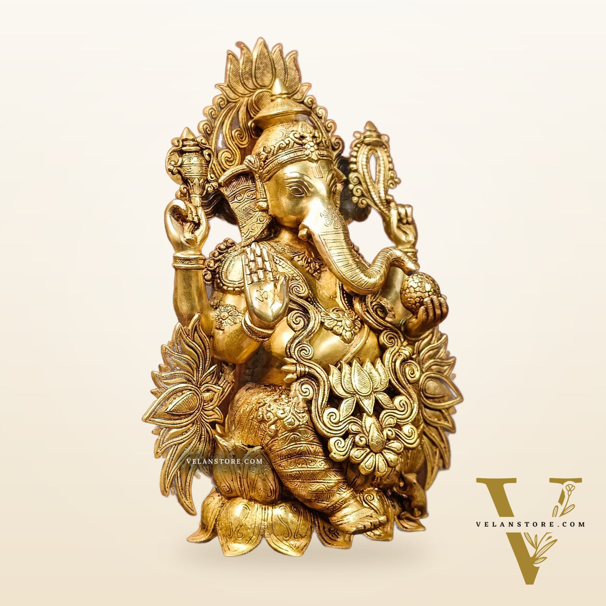 Handcrafted Superfine Brass Kamalasana Ganapathi Sculpture 21"