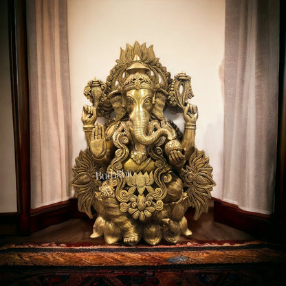 Handcrafted Superfine Brass Kamalasana Ganapathi Sculpture 21"