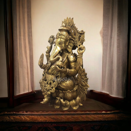 Handcrafted Superfine Brass Kamalasana Ganapathi Sculpture 21"