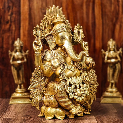 Handcrafted Superfine Brass Kamalasana Ganapathi Sculpture 21"