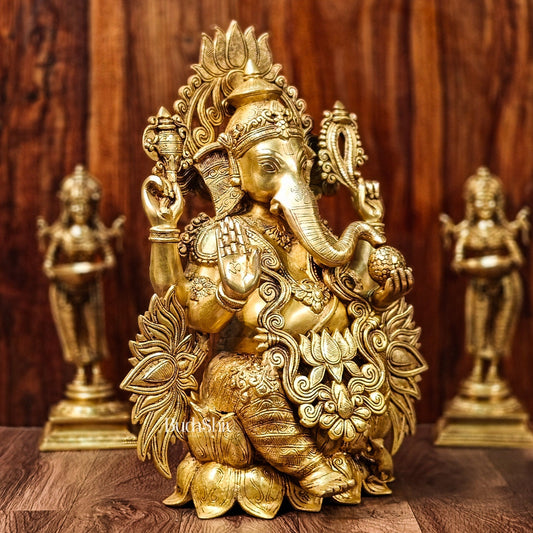 Handcrafted Superfine Brass Kamalasana Ganapathi Sculpture 21"