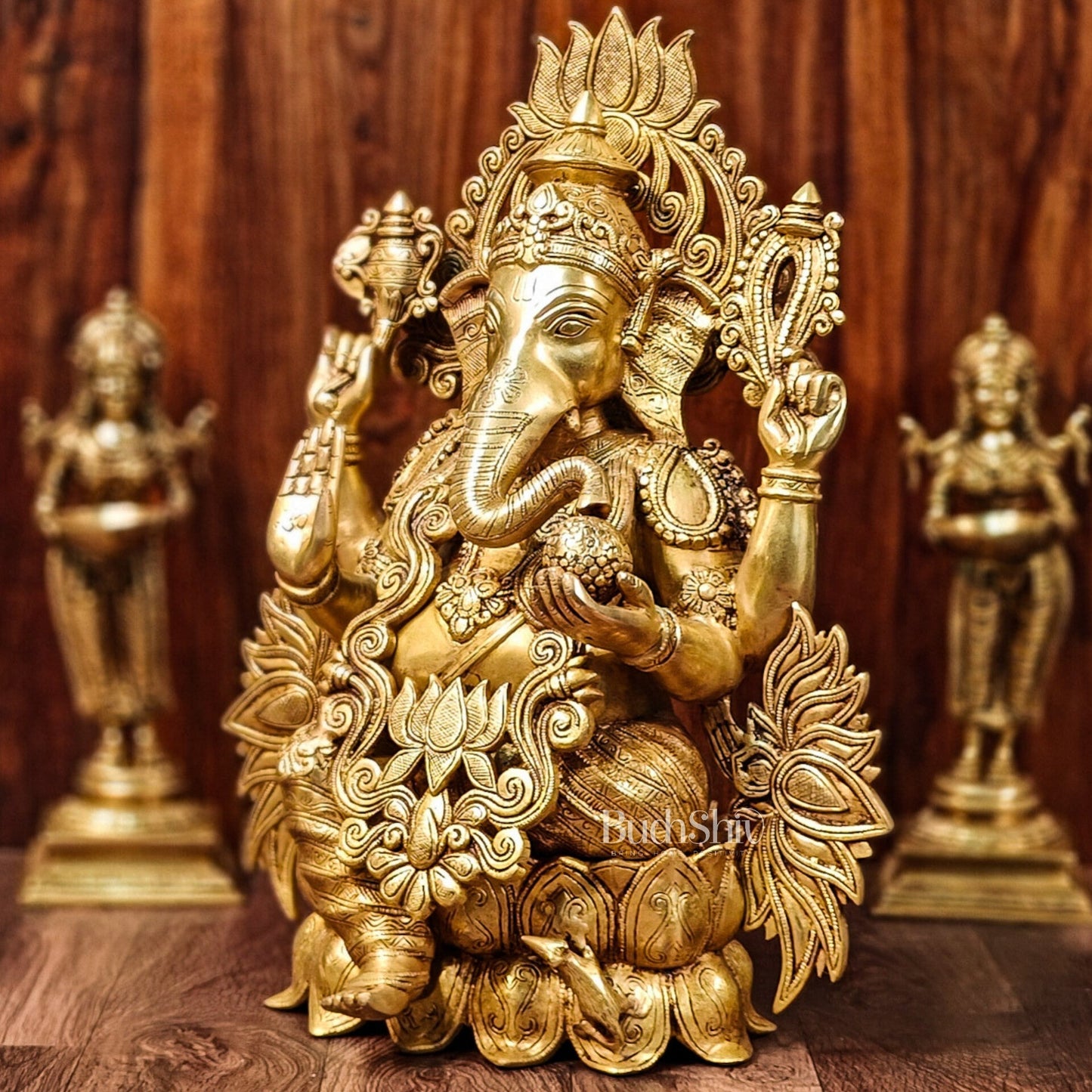 Handcrafted Superfine Brass Kamalasana Ganapathi Sculpture 21"