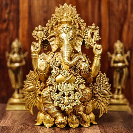Handcrafted Superfine Brass Kamalasana Ganapathi Sculpture 21"