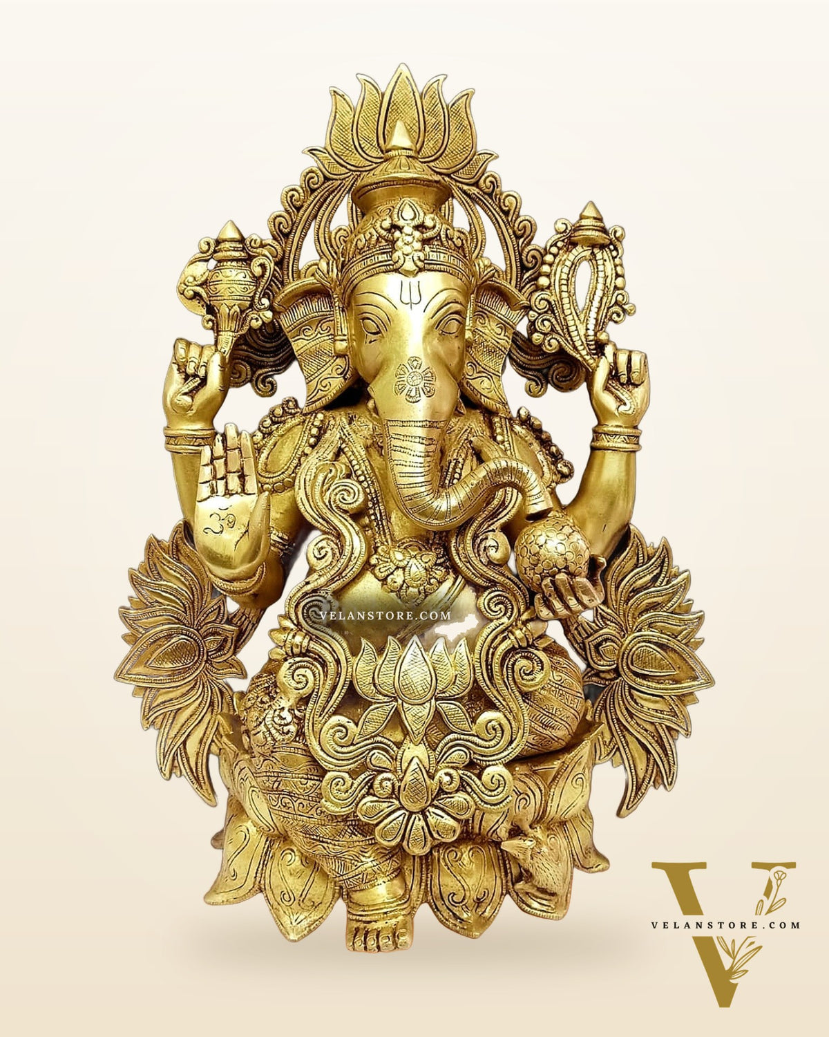 Handcrafted Superfine Brass Kamalasana Ganesha Sculpture 21"