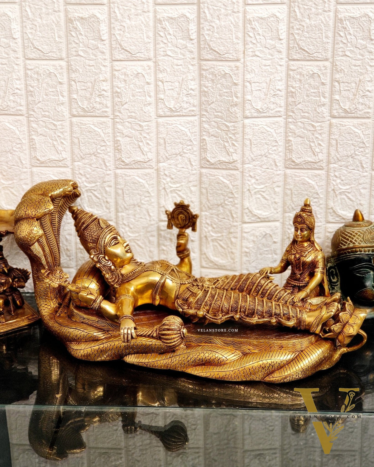 Handcrafted Superfine Brass Lakshmi Narayana Statue - 23 Inch wide