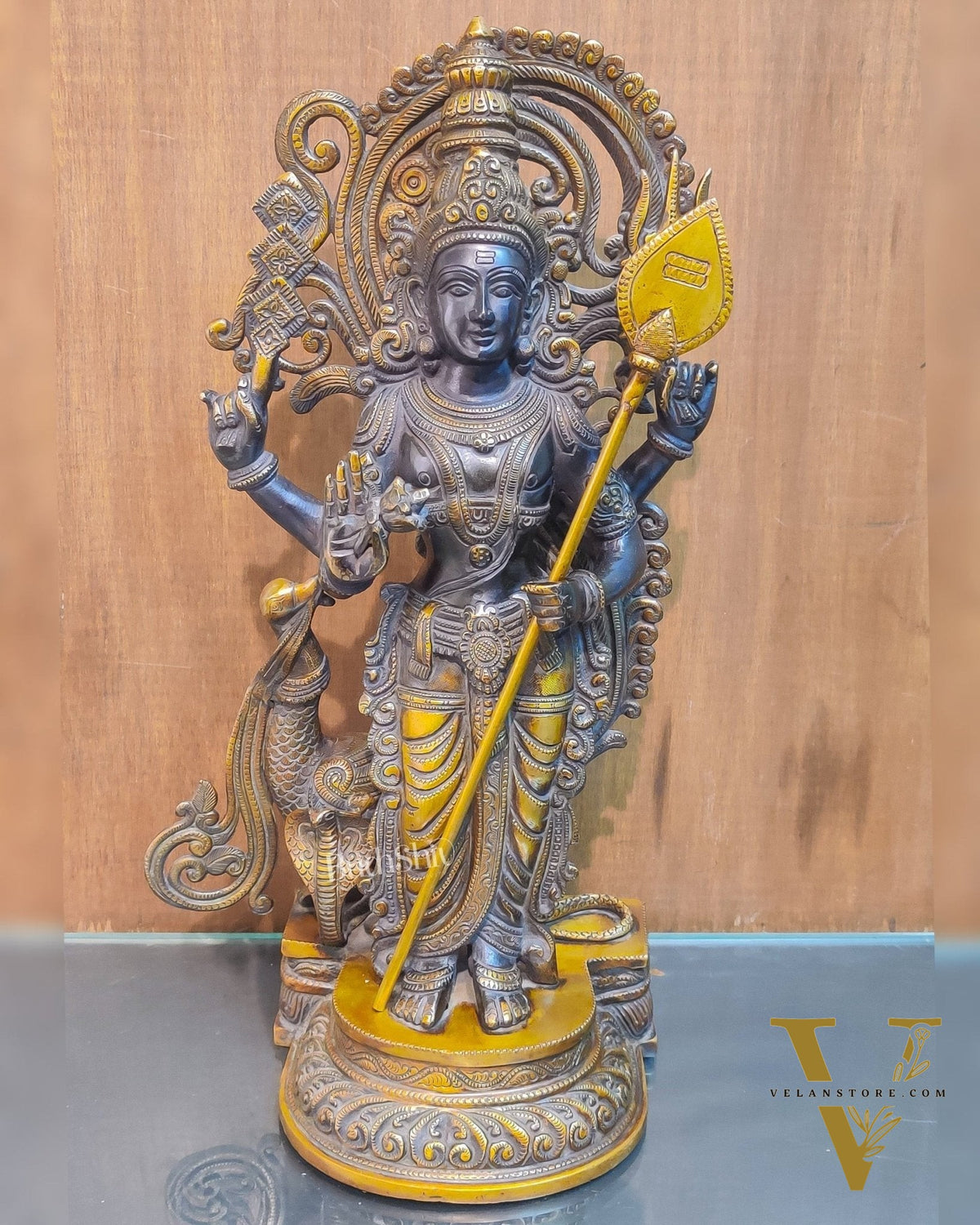 Handcrafted Superfine Brass Lord Murugan Statue - Peacock and Cobra - 20 inches