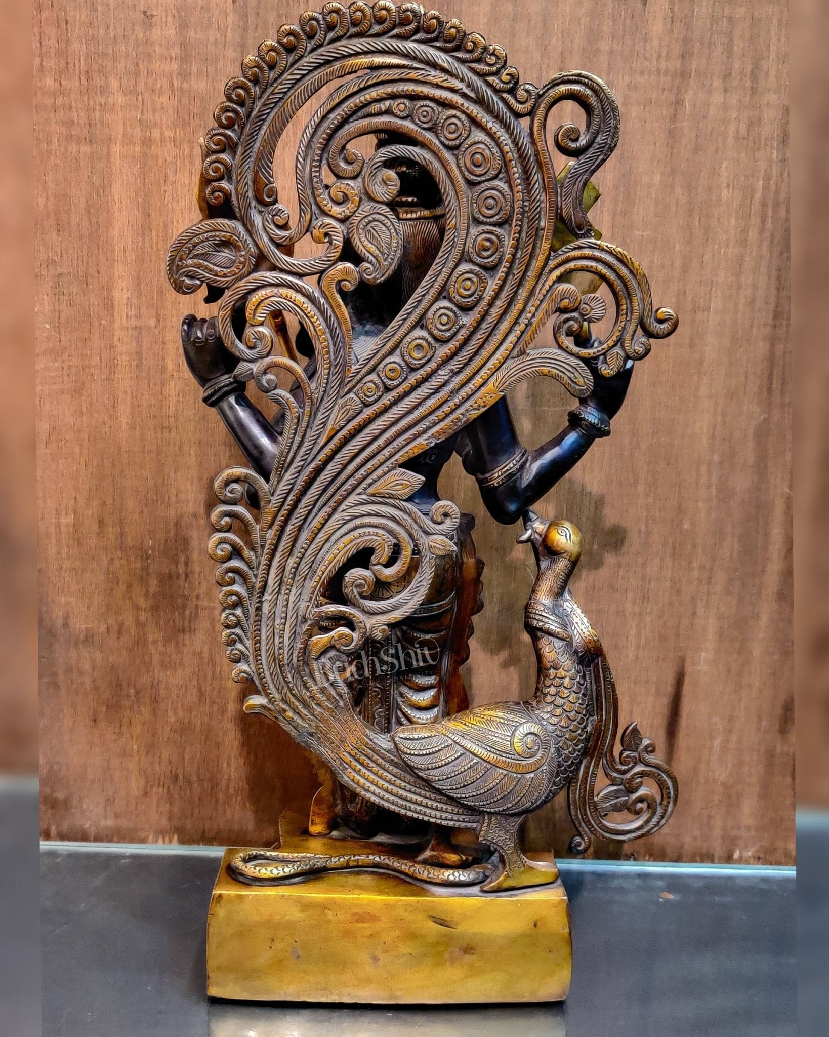 Handcrafted Superfine Brass Lord Murugan Statue - Peacock and Cobra - 20 inches