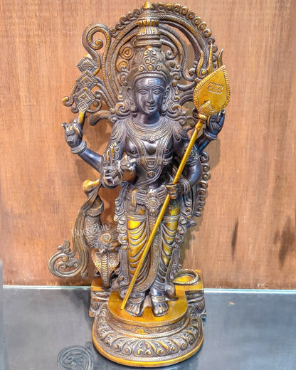 Handcrafted Superfine Brass Lord Murugan Statue - Peacock and Cobra - 20 inches