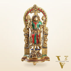 Handcrafted Superfine Brass Lord Vishnu Statue with Intricate Stonework | 16" Height