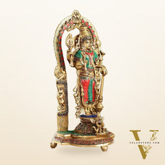 Handcrafted Superfine Brass Lord Vishnu Statue with Intricate Stonework | 16" Height