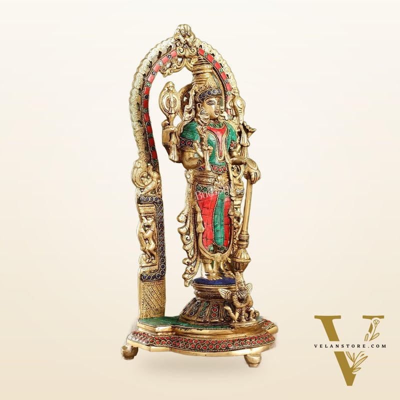 Handcrafted Superfine Brass Lord Vishnu Statue with Intricate Stonework | 16" Height