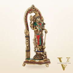Handcrafted Superfine Brass Lord Vishnu Statue with Intricate Stonework | 16" Height