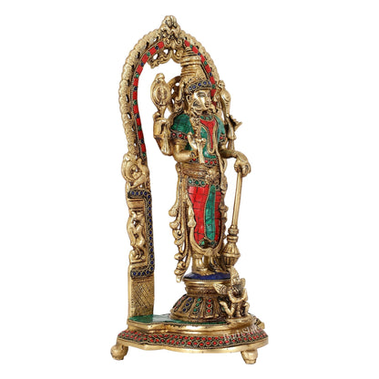 Handcrafted Superfine Brass Lord Vishnu Statue with Intricate Stonework | 16" Height