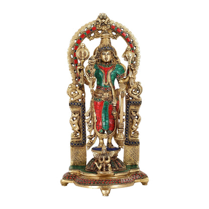 Handcrafted Superfine Brass Lord Vishnu Statue with Intricate Stonework | 16" Height