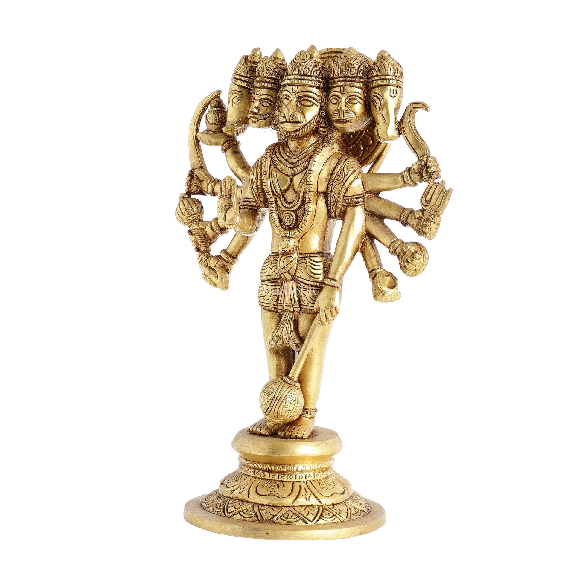 Handcrafted Superfine Brass Standing Panchmukhi Hanuman Idol 12 inch