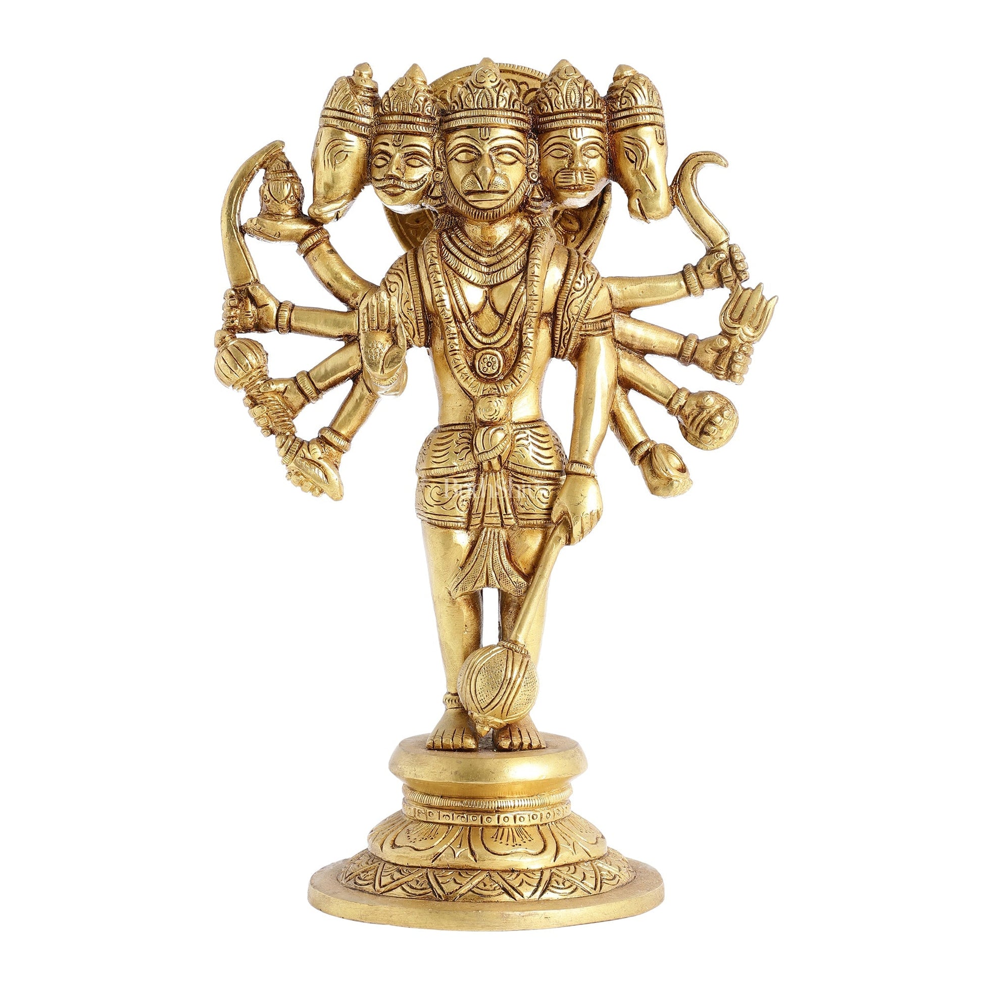 Handcrafted Superfine Brass Standing Panchmukhi Hanuman Idol 12 inch