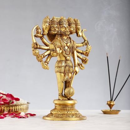 Handcrafted Superfine Brass Standing Panchmukhi Hanuman Idol 12 inch